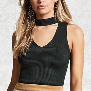 F21 Mock Neck Keyhole Ribbed Top